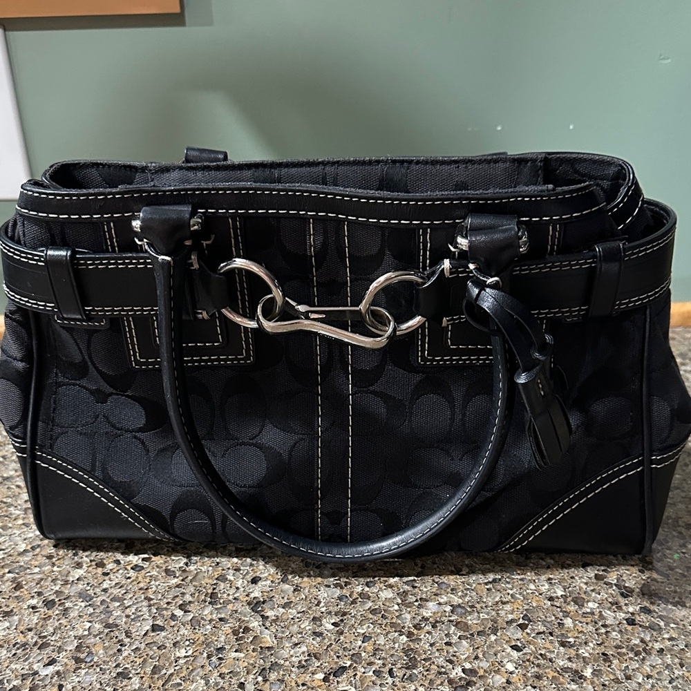 Coach Black Satchel with Silver Accents